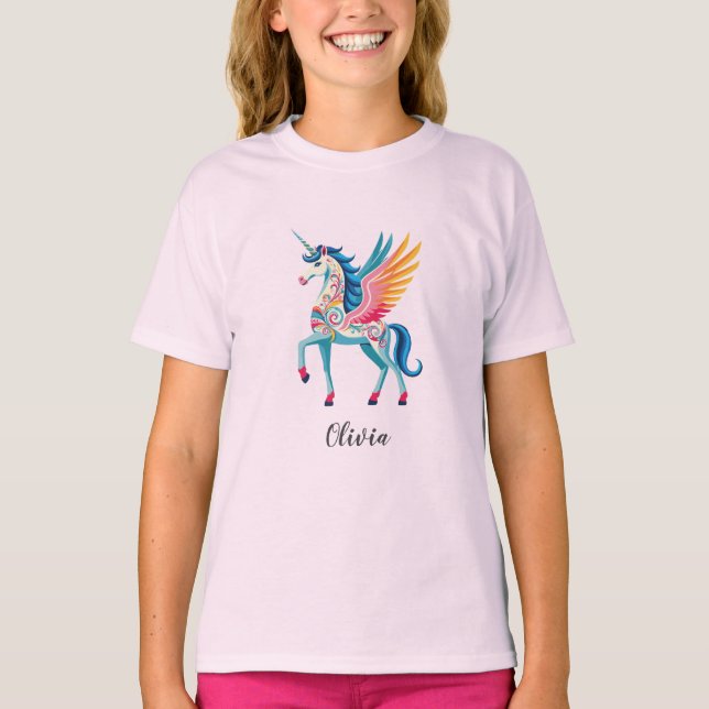 Personlig Swirling Unicorn T Shirt (Framsida)