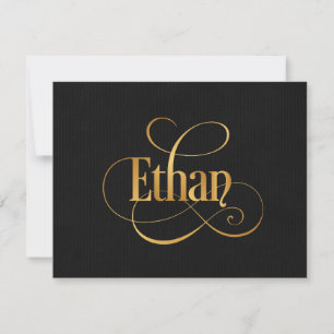 Personlig Swirly Script Ethan Guld på Black Inbjudningar
