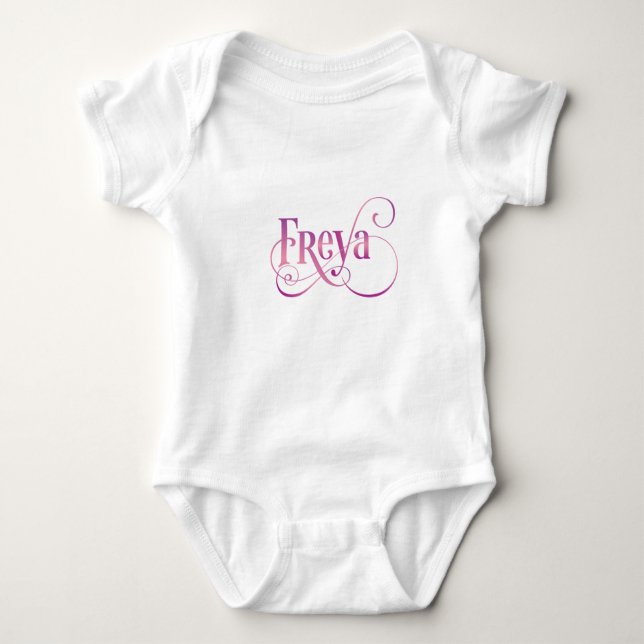 Personlig Swirly Script Freya Rosa on Black T Shirt (Framsida)