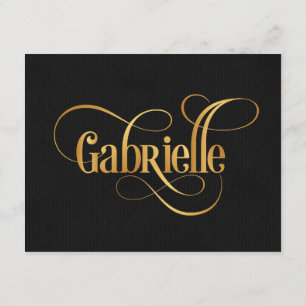 Personlig Swirly Script Gabrielle Guld på Black Inbjudningar