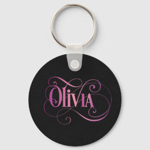 Personlig Swirly Script Olivia Rosa på Black Nyckelring