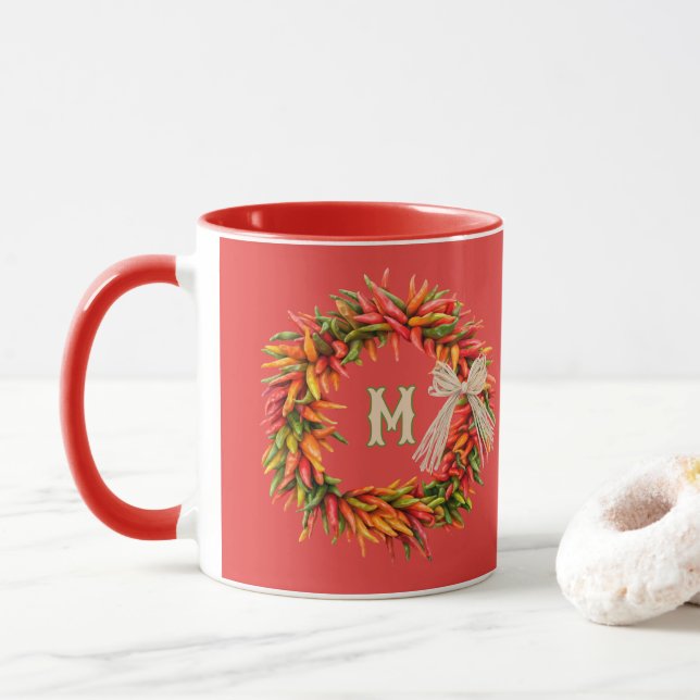 Personlig sydvästlig färgrik chiliekrans mugg (Med munk)