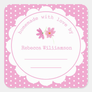 Personlig Sylt Canning Homemade Rosa Polka Dot Fyrkantigt Klistermärke