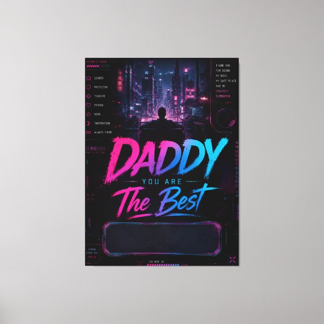 Personlig Synthwave Fars Dag-present Canvastryck (Framsida)
