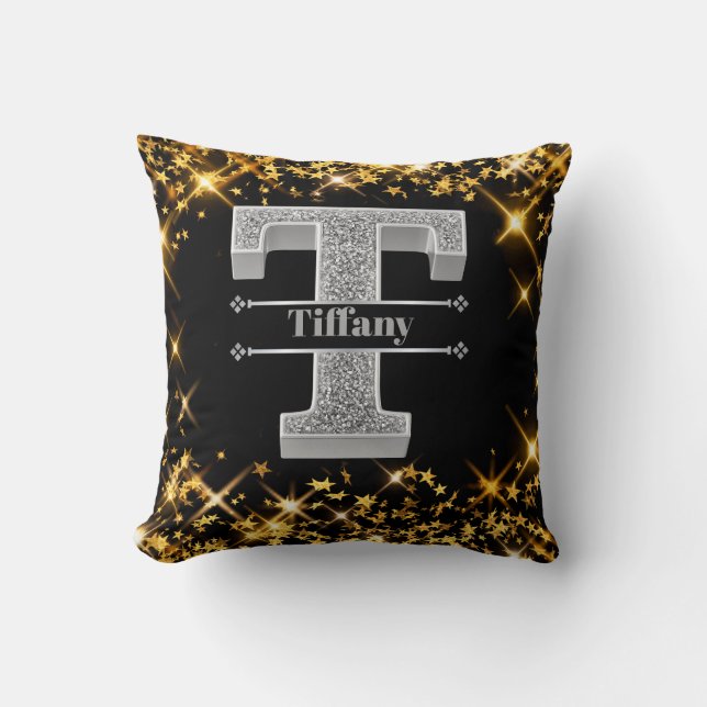 Personlig t Inledande Silver Monogram Ditt namn Kudde (Framsida)