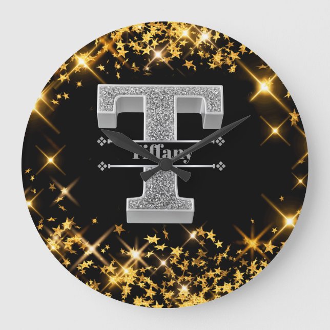 Personlig t Inledande Silver Monogram Ditt namn Stor Klocka (Framsida)