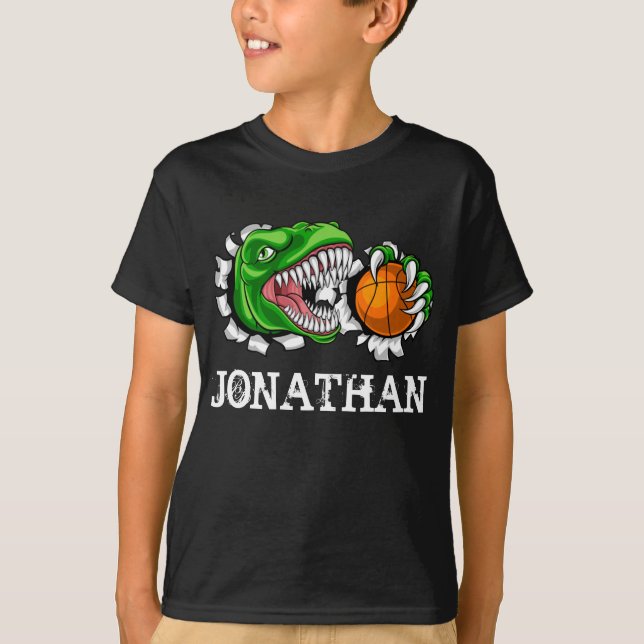 Personlig T-Rex Basketboll Dinosaurie  T Shirt (Framsida)