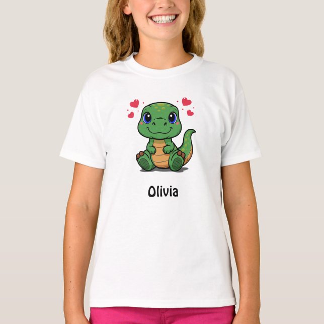 Personlig T-Rex-dinosaur T-shirt för barn (Framsida)