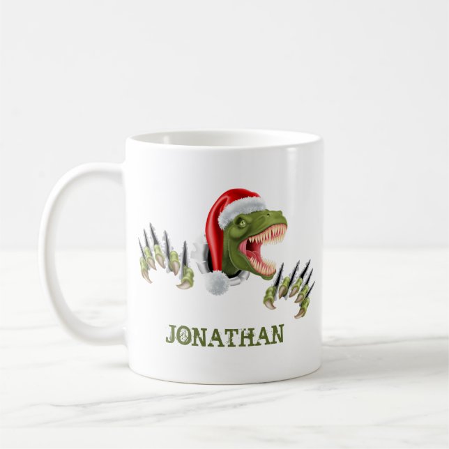 Personlig T-Rex Jultomten Dinosaur Kaffemugg (Vänster)