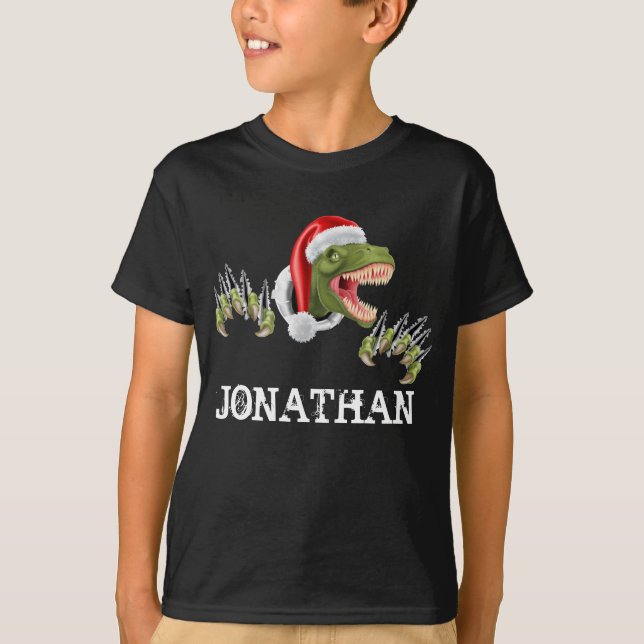 Personlig T-Rex Tomte Dinosaurie T Shirt (Framsida)