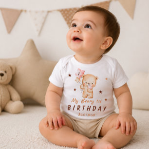 Personlig T-shirt för 1-årsfirande med Teddybjörn