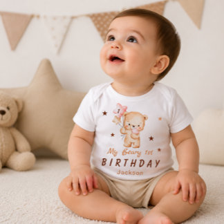 Personlig T-shirt för 1-årsfirande med Teddybjörn