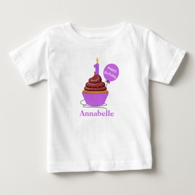 Personlig T-shirt för Cupcake Första Födelsedag li (Framsida)