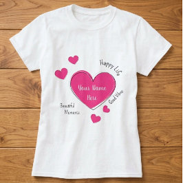 Personlig T-Shirt för Kvinnor med Rosa Hjärtan