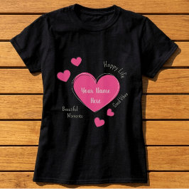 Personlig T-shirt för Svarta Kvinnor med Rosa Hjär