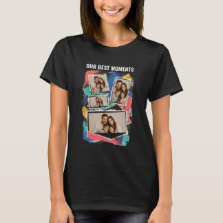 Personlig T-shirt med 4 Foto Bästa Ögonblick Kragg