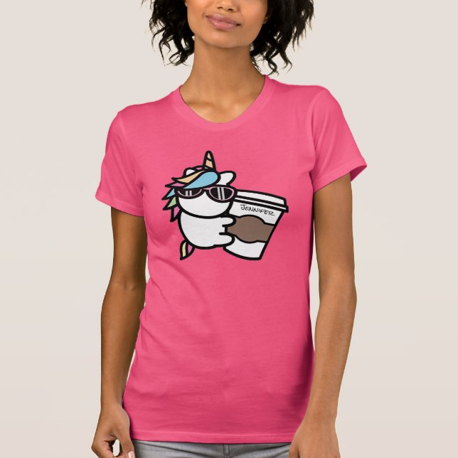 Personlig T-shirt med kaffe & enhörning (Framsida)
