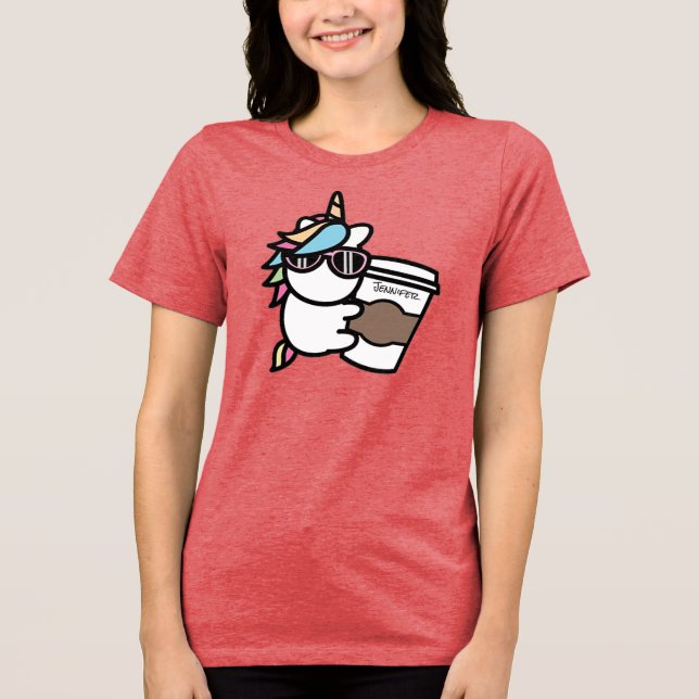 Personlig T-shirt med kaffe & enhörning (Framsida)