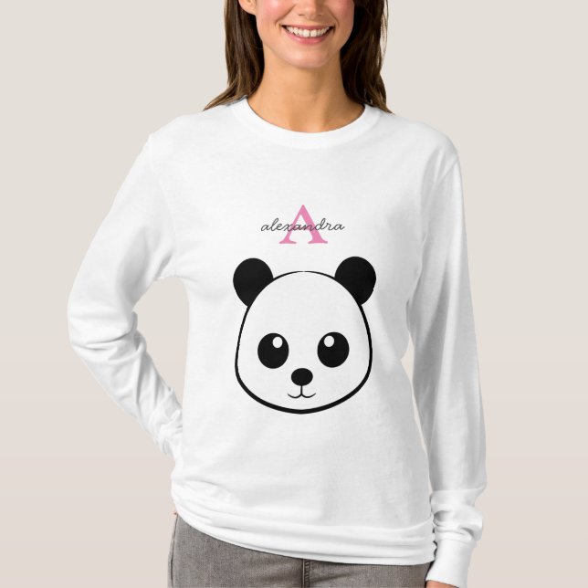 Personlig T-shirt med Monogram och Söt Panda Björn (Framsida)