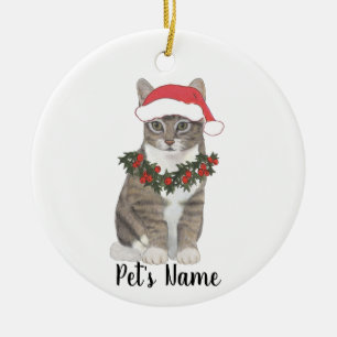 Personlig Tabby katt (Grått) Julgransprydnad Keramik