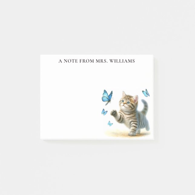 Personlig Tabby katt Kitten med Butterflies Post-it Block (Framsida)