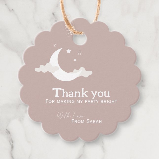 Personlig Tack Baby Shower retro måne star Gåvor Etiketter (Framsida)