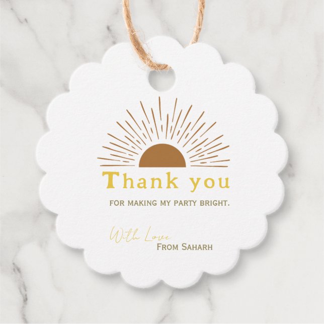 Personlig Tack Baby Shower retro sol Gåvor Etiketter (Framsida)