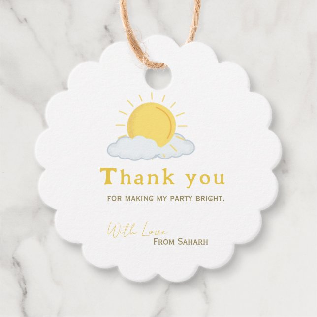 Personlig Tack Baby Shower retro sol Gåvor Etiketter (Framsida)