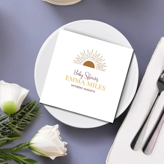 Personlig Tack Baby Shower retro sol Napkin Pappersservett (Skapare uppladdad)