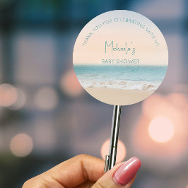 Personlig Tack Beach Baby Shower Runt Klistermärke