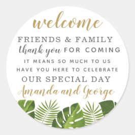 Personlig tack för tropisk bröllop runt klistermärke
