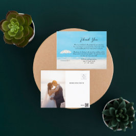 Personlig tack-kort med foto för strandbröllop vykort