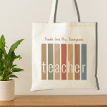 Personlig Tack Lärare Tygkasse<br><div class="desc">Tack Lärarens Tote Bag dekoreras med rand i jordtoner och ord Lärare i snyggt typografi. Enkelt anpassade. Använda alternativet Anpassa ytterligare om du vill ändra texten storlekt,  stil eller färg om du vill. Gör en perfekt tack för en speciell lärare.</div>