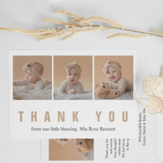 Personlig tackkort för baby shower med foto kort