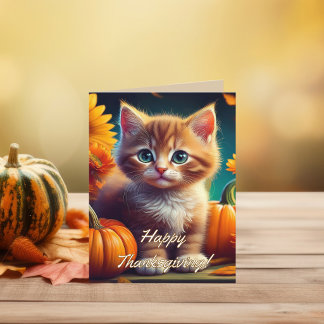 Personlig tacksamhet på Thanksgiving | Orange katt Tack Kort