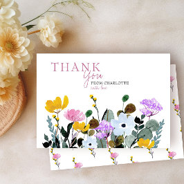 Personlig tacksamhetskort i vitt med vildblomma gr tack kort