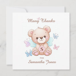 Personlig tacksamhetskort med björn och fjärilar tack kort