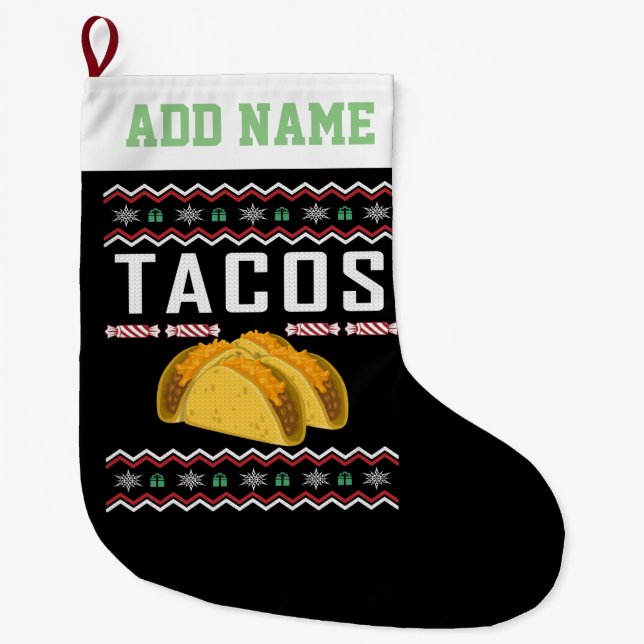 Personlig Tacos Ugly jul Sweater Stor Julstrumpa (Framsidan)