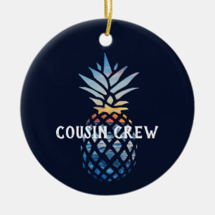 Personlig tallrik med tropisk solnedgång med anana julgransprydnad keramik