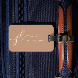 Personlig Tan Beige Brown Monogram Initial Bagagebricka