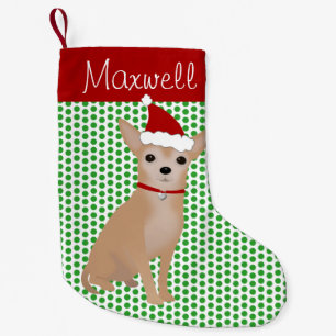Personlig Tan Chihuahua och Grönt Polka dots Liten Julstrumpa