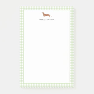 Personlig Tan Dachshund Grön Gingham Kant Post-it Block