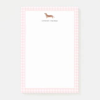 Personlig Tan Dachshund Rosa Gingham Kant Post-it Block