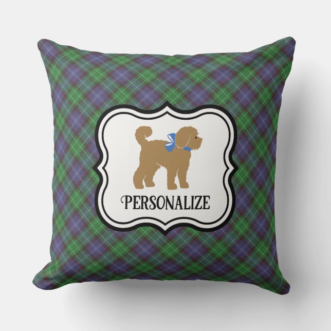 Personlig Tan Doodle Hund Blue Play Kudde (Framsida)