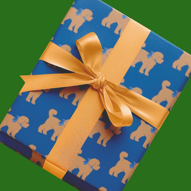 Personlig Tan Doodle Hund Royal Blue Presentpapper (Cute for Hannukah or every day)