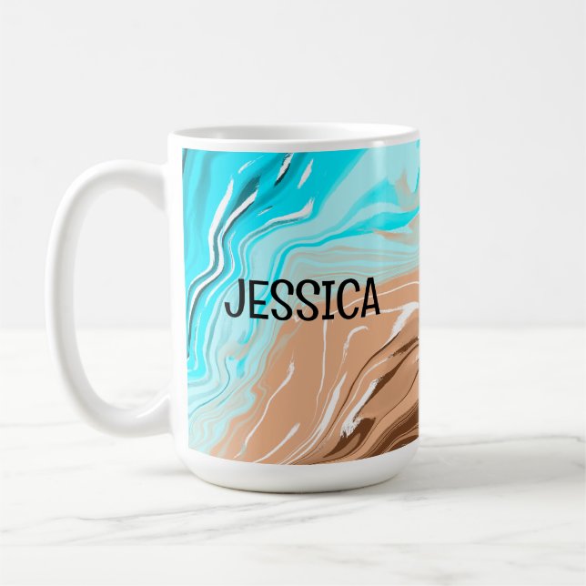 Personlig Tan till Blue Ombre Fluid Art Kaffemugg (Vänster)