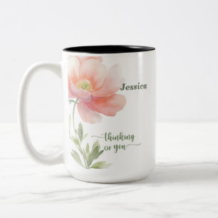 Personlig "Tänker på Dig" Akvarellblomma Två-Tonad Mugg