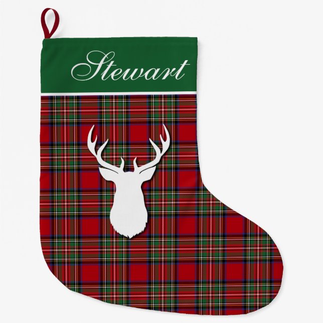 Personlig Tartan Hjort Play Stewart Stor Julstrumpa (Framsidan)