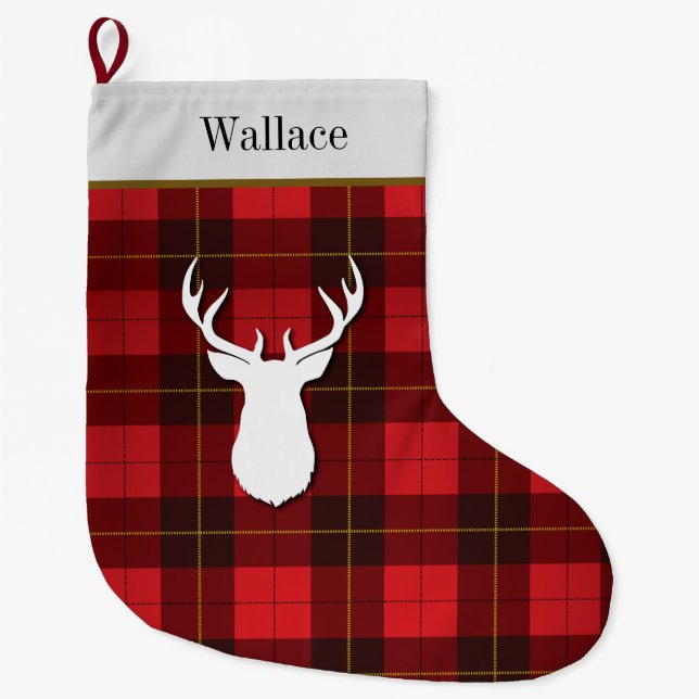 Personlig Tartan Klan Wallace Red Play Stor Julstrumpa (Framsidan)