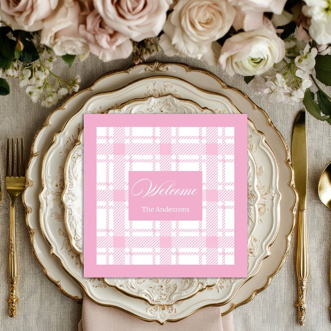 Personlig Tartan Napkins Elegant Rosa Design Pappersservett (Personalized Tartan Napkins Elegant Pink Design)